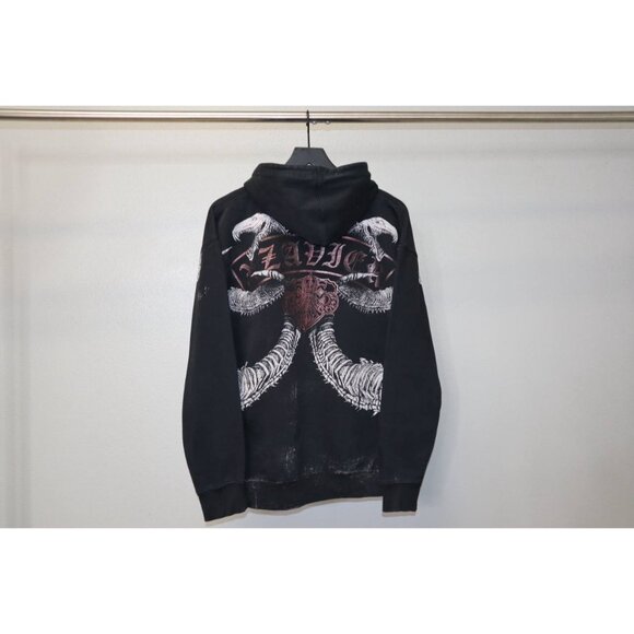Y2K Xzavier Lizard Skeleton Zip Hoodie Black XL Emo Grunge Style “Live Free” - Picture 4 of 14